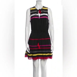 Women CAROLINA K Black Crochet Striped Sleeveless Esmerelda Mini Dress Sz Small